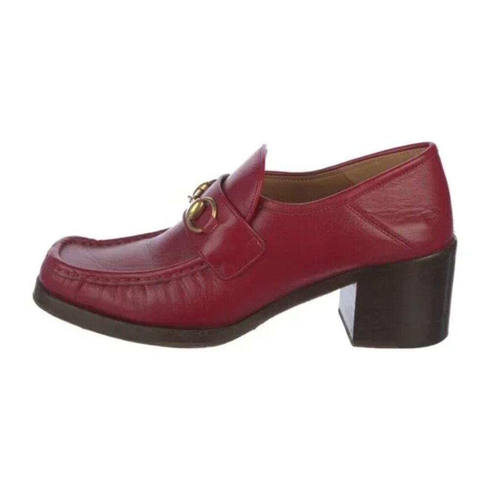 Gucci Horsebit Vegas Platform Loafers Pumps Hibiscus Red 39.5 IT 9.5 US